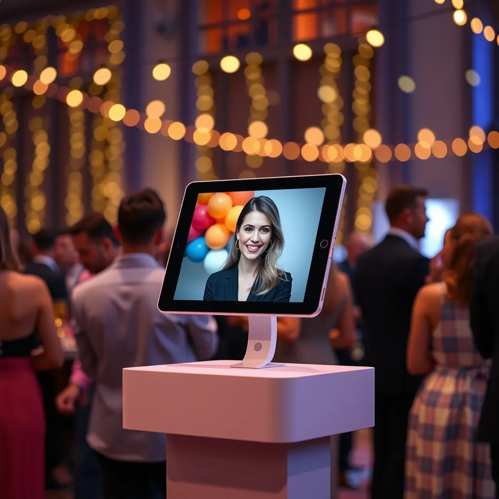 Tablet en un pedestal como photobooth