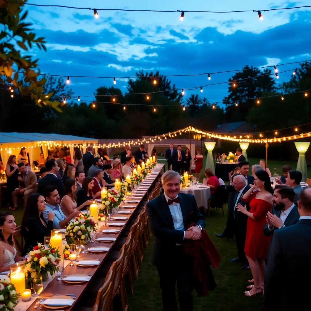 Recepción de boda con luces